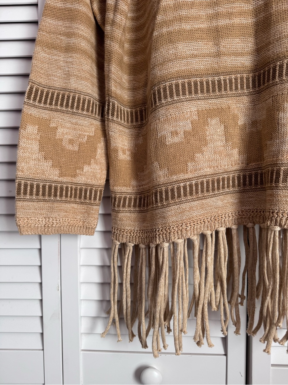Lauren Ralph Lauren Linen Cotton Aztec Pullover Hoodie Sweater Fringe XL - Picture 2 of 8